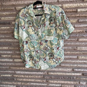Jack Mulqueen 100% Silk Vintage Blouse Travel Sailing